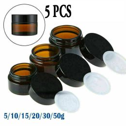 Jars 5pcs 5ml/10ml/15ml/20ml/30ml/50ml Glass Amber Cosmetic Face Cream Bottle Lip Balm Container Jar Pots Makeup Vials