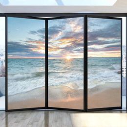 Window Stickers Privacy Film Seascape Pattern Frosted Stained Glass Door PVC Anti-UV Non-Glue Electrostatic Windows