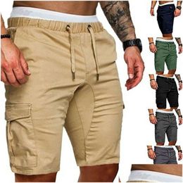 Men'S Shorts Mens Summer Casual Solid Colour Pocket Gym Sport Running Workout Cargo Jogger Trousers Black Navy Blue Drop Delivery Appa Dhdfo