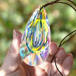 Suncatchers H&D 89mm ABColors Crystal Prisms Suncatcher Rainbow Maker Hanging Drops Pendant For Window Chandelier Parts DIY Home Decor