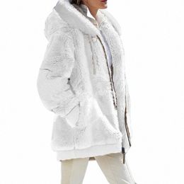 Зимние женские куртки плюшевые повседневные большие флисовые клетчатые куртки Y2K с капюшоном на молнии Fi Cmere теплые однотонные женские пальто Q0uv #