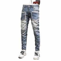 2024 outono inverno novo masculino retro emendado jeans fi persalizado elástico casual calças y2k roupas calças jeans baggy 475q #