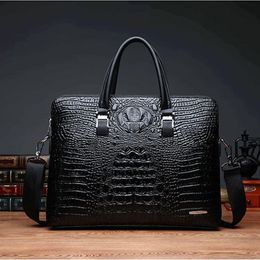 Men handbag fashion crocodile business briefcase large capacity double zipper compartment men handbag Joker embossed leather shoulder bag 3 Colours 1966#