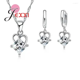 Necklace Earrings Set Fashion Elegant Pendant Hoop Sets Heart Cubic Zircon Crystal Wedding Engagement Jewellery For Women