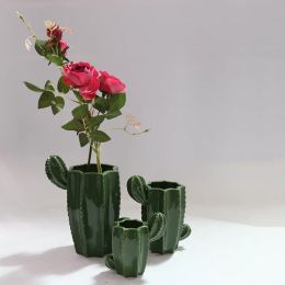 Planters Nordic Cactus Vase Home Decorations Porcelain Flower Pot Home And Decoration Green Cactus Modern Room Decoration Desktop Decor