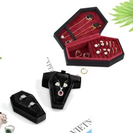 Velvets Jewellery Storage Box Coffin Shape Ring Necklace Earring Box Display Cases Desktop Decoration Jewellery Organiser 240314