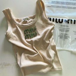 Women's T Shirt Designer Tee Summer Miui Nail Bead Letter Heavy Industry Tight Fitting Vest New Slimming Suspender 222