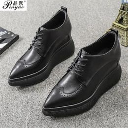 Casual Shoes Flats Brogue For Women Lace-Up Creepers Muffins Platform Female Leather Oxford Black Size 39