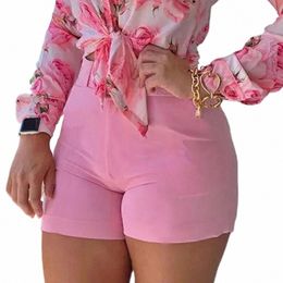 summer Office Lady Shorts High Waist Solid Colour Back Zipper Skinny Hot Pants Fi Slim Suit A- line Women Shorts Streetwear G9KR#