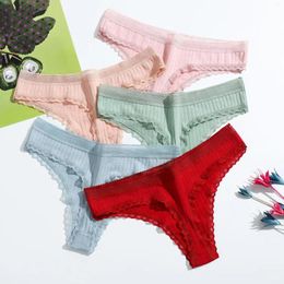 Women's Panties Sexy Cotton Thong Women Lace Low Waist Underwear Ladies Briefs Lingere Panty Solid Colour Breathable Female G-strings