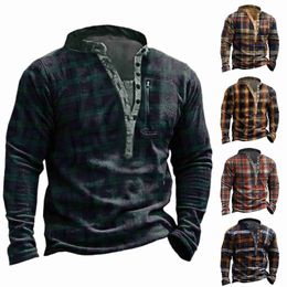 Men's Hoodies Sweatshirts Mens Fashionable Plaid Pocket Cardigan Zipper Decorative Coat Hoodless Sweater Windproof Streetwear Hiking 24328