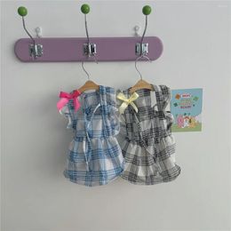 Dog Apparel Plaid Dress Cute Bow Wooden Ear Lace Teddy Bear Schnauzer Small Puppy Princess Dresses Pet Clothes