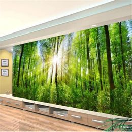 Wallpapers Milofi Custom HD Forest Landscape Painting Sun Through Trees Original TV Background Wall