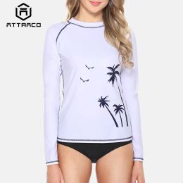 Suits Attraco Women Swimsuit Long Sleeve Rashguard Swimwear Surfing Top Swimsuit Running Shirt Hiking Shirts Rash Guard UPF50+