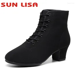 Dance Shoes SUN LISA Women's Lady's Girl's Oxford Split Sole Chunky Heel Boots Jazz Ballroom Modern Latin