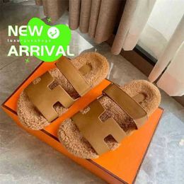 Oran Sandals Summer Leather Slippers Chypres Lovers Sandals Mens Women Genuine Leather Autumn Winter Wool Rhinesto VXPC