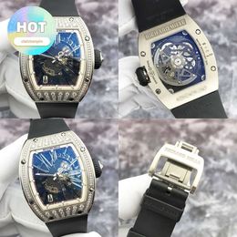 Automatic RM Wrist Watch RM023 Skeleton Dial 18K White Gold Original Diamond Date Automatic Mechanical Mens Watch Large Dial