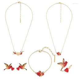 Dangle Earrings Enamel Red Love Bird Necklace Bracelet Jewellery For Woman 2024 Trend