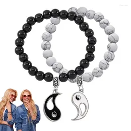 Decorative Figurines Relationship Bracelets For Couples 2pcs Black And White Pendant Bracelet Natural Stone Beaded Wedding Jewlerly