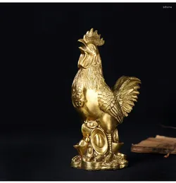 Decorative Figurines Golden Chinese Yuanbao Rooster Statue Feng Shui Lucky Chicken Sculpture Handicraft Brass Art Home Decoration Accessori