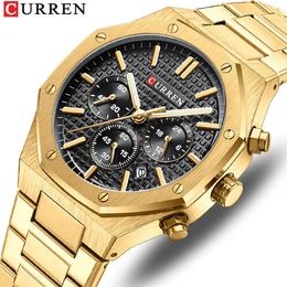 CURREN 8440 Men's Octagonal Business Steel Band Waterproof Six Needle Calendar Quartz Time Watch