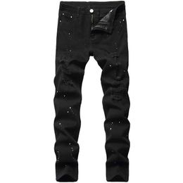 Men's Jeans Denim jeans with fashionable lace leg casual pants with regular elasticity suitable for black long jeans for mens new season Plus size J240328