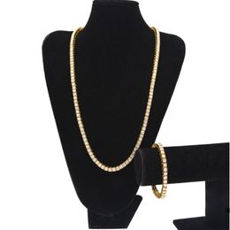 Hip Hop Jewelry sets Iced Out Chains Men's 1 Row Bling Bling White Black Rhinestone Tennis Long Necklaces Bangle bracelet For184R