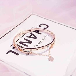 Gold Rose Stainless Steel Bracelets Bangles Female Heart Forever Love Charm Bracelet for Women Jewelry337f