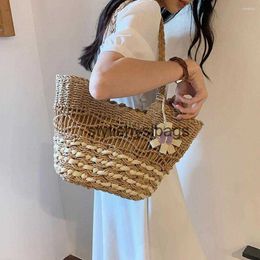 Shoulder Bags Evening Designer Luxury Women Straw Beach Bag Fashion Hollow Trend Large Capacity Weave Travel Purses Casual Tote H240328