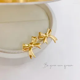 Stud Earrings Real 18K Gold For Women Sweet Style Genuine AU750 Bow Simple Fashion Fine Jewellery Gift
