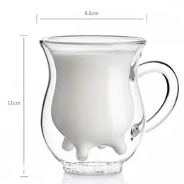 Mugs COW Udder Shape Double Walled Clear Glass Milk Coffee Tea Mug Cup Handle