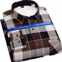 2023 Autumn and Winter New Fi Trend Plaid Shirt Men's Casual Comfort Plus Fleece Thick Warm High Quality LG Sleeve Shirt G5pk#