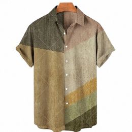 summer Hawaiian Beach Men's Shirt Geometry 3D Printing Men Casual Clothing Oversized Short Sleeve Shirts for Men Street Fi Q9aC#