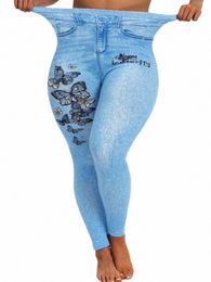 lw Plus Size High Waist Butterfly Letter Print Pants Casual Skinny Elastic Waist Autumn Women leggings Yoga Bottoms v0VI#