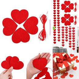 2024 16Pcs/Bag Red Hearts Garland DIY Valentines Day Hanging String Garland Banner Wedding Anniversary Day Birthday Party Decorations