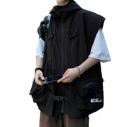 tactical Vests Men Hooded Military Clothes Techwear Big Pockets Cargo Coats Vintage American Cam Hipsters Zip-Up Chaquetas u7Jg#