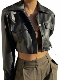 Giacca da donna in pelle PU vintage Giacca a vento Giacca in pelliccia sintetica Cappotto tuta sportiva Moto Y2K anni '90 Streetwear Z20b #