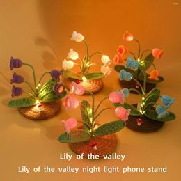 Decorative Flowers Woolen Flower Product Crochet Lily Of The Valley Night Light Mobile Phone Holder Headboard Simulation Ornament