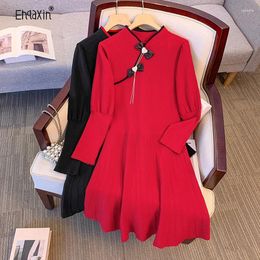 Casual Dresses EHQAXIN Elegant Women's Knitted Dress Fashion 2024 Autumn Winter Chinese High Luxury Sweet Sweater M-4XL