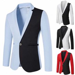 men Blazer Slim Fit Persalized Colour Matching Casual Jacket White Red Black Sky Blue Suit Coat Party Show Blazer Masculino 07zy#