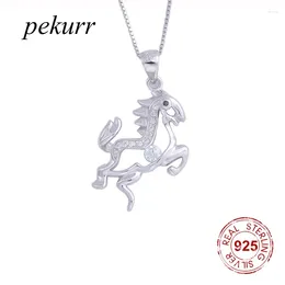 Pendants Pekurr 925 Sterling Silver Zircon Horse Necklaces Foal Unisex For Women Men Hollow Long Chain Collar Fine Jewellery