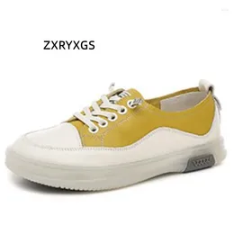 Casual Shoes ZXRYXGS Lace-up Spell Colors Real Leather Sneakers Flat 2024 Top Layer Cowhide Soft Sole Comfort Women