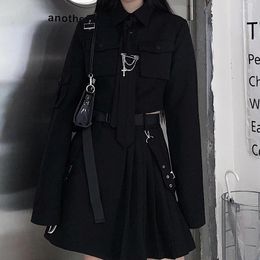 Skirts Fashion Dark Girl Personality Short Waist Suit Skirt Two-piece Autumn 2024 Tooling Punk Style Female