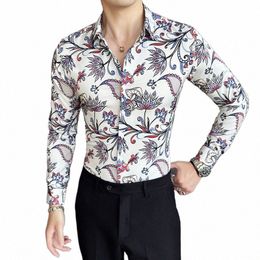 elegant Cew Frs Digital Printing Floral Shirts for Men Autumn Lapel Camisa Para Hombre Plus Size 6XL Men's Dr Shirt O9Ye#