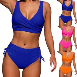 Women's Swimwear Woman Split Wrap Lace Up Hollow Out Bikini Solid Colour Sexy High Womens Bathing Suit Underwire Swimsuits For Women