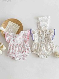 T-shirts 2024 Summer New Baby Girl Cute Flying Sleeve Bodysuit Newborn Infant Cotton Casual Jumpsuit Toddler Girl Floral Princess Clothes24328