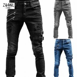 black Slim Straight Leg Jeans Man Pants Cacual Ripped Jeans Male Streetwear Youth Man Clothes Moto Harajuku Lg Denim Trousers X7YB#