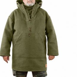 mens Jacket Hooded Retro Autumn And Winter Loose Mid-Length Casual Woollen Sweatshirt Trendy Fi Warm Jackets For Men N4te#