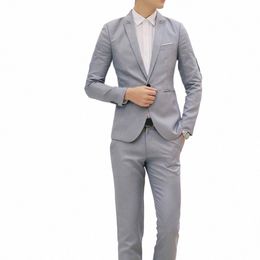 men Formal 2 Pieces Suit Set Fi New Boutique Busin Dr Wedding Groom Suit Coat Blazers Trousers Suits Clothing Sets U2iA#