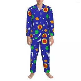 Home Clothing Gothic Celestial Pyjama Sets Lost In Space Comfortable Sleepwear Men Long Sleeve Casual Loose Bedroom Two Piece Suit